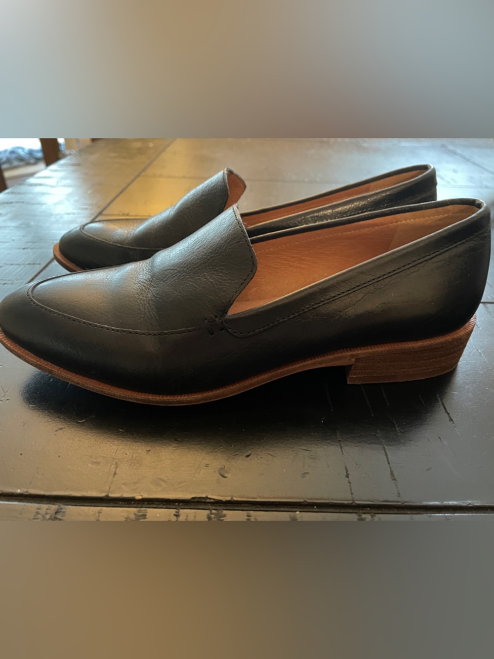 Madewell Frances Black Leather Slip-On Loafers